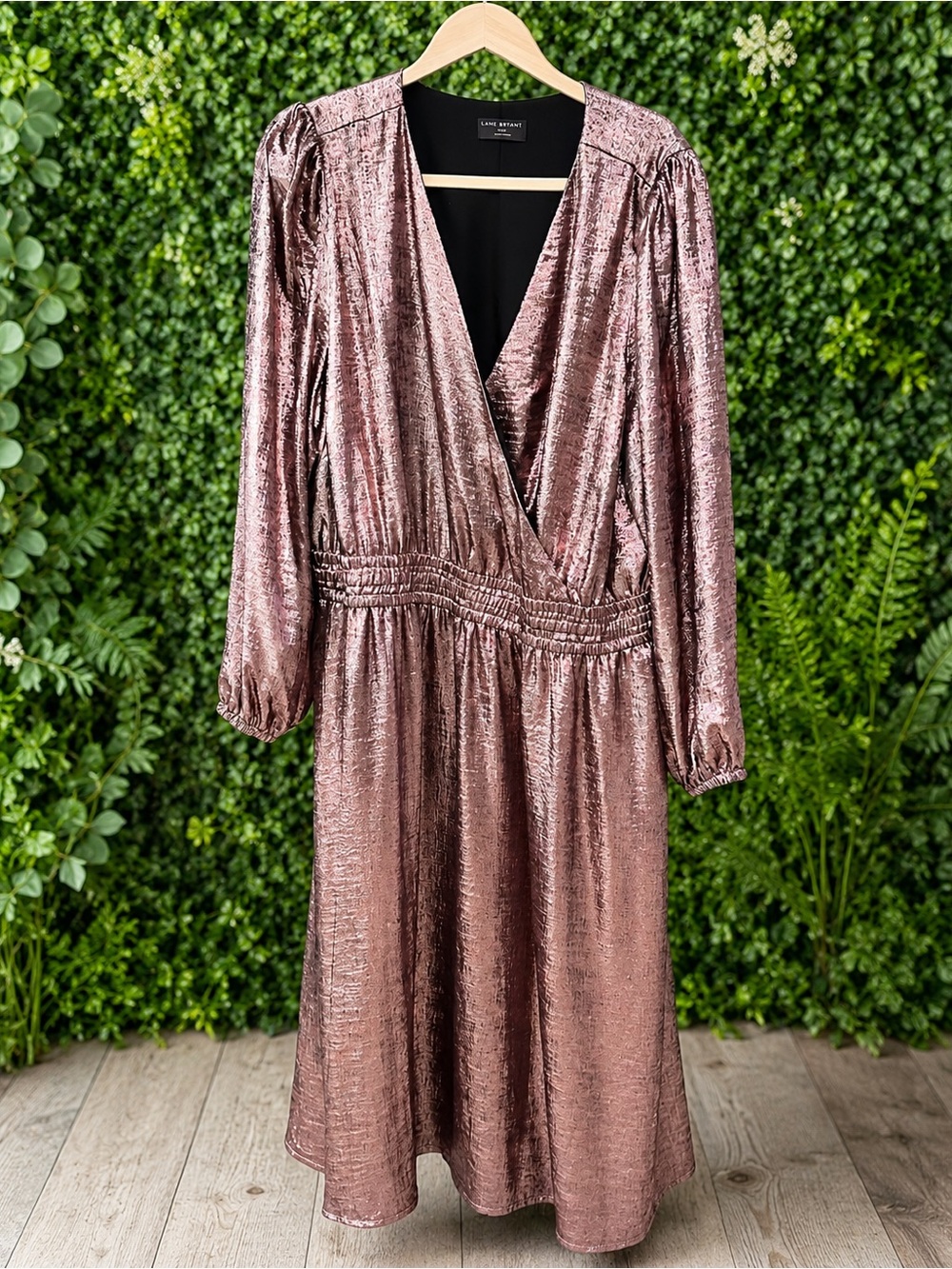 Lane Bryant Metallic Rose Gold Wrap Dress Long Sleeve Plus Size Party Cocktail